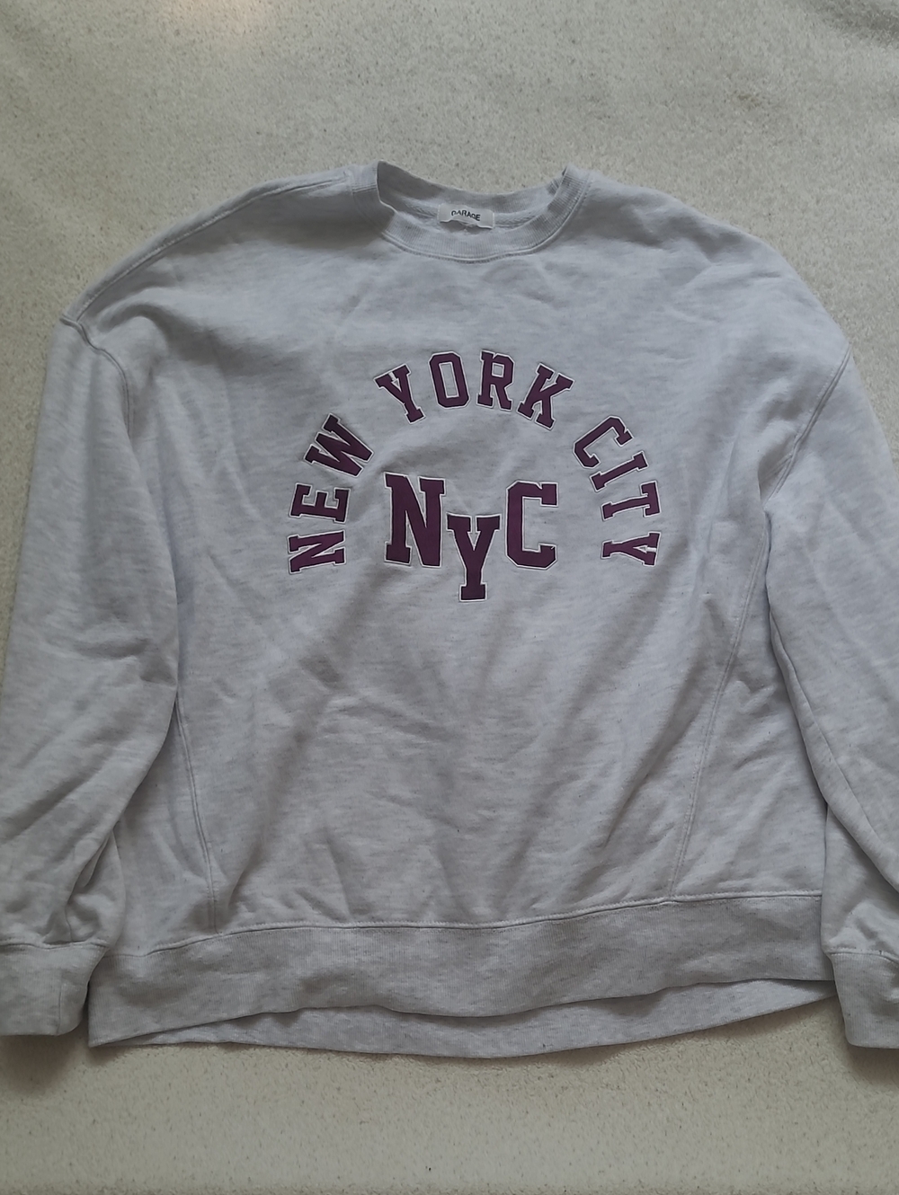 Classic NYC Crewneck Sweatshirt - Light Gray with Maroon Print